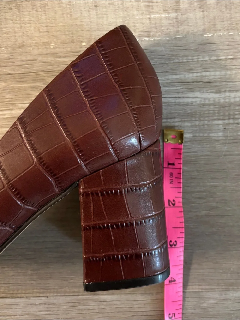 Marc Fisher Brown Croc Embossed Pointed Toe Block Heels Size 7.5